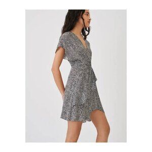 Maje Asymmetric Black White Animal Print Faux Wrap Ruffle Romela Dress Size 34